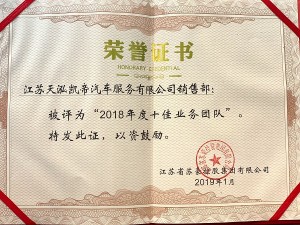 2018年度苏豪控股集团十佳业务团队-天泓凯帝