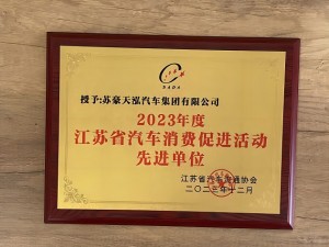 2023年度江苏省汽车消费促进活动先进单位-苏豪天泓集团