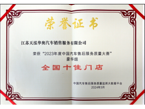 2023年度中国汽车售后服务质量大赛”豪华品牌组“全国十佳门店”